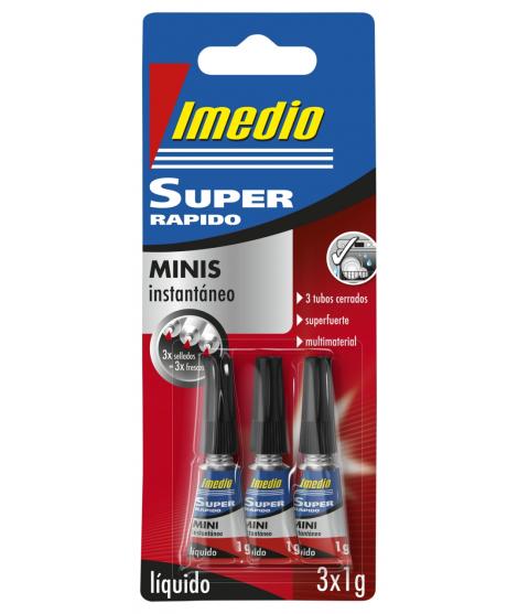 Imedio Super Rapido Pegamento Instantaneo Pack de 3 Tubos de 1gr - Transparente - Multimaterial