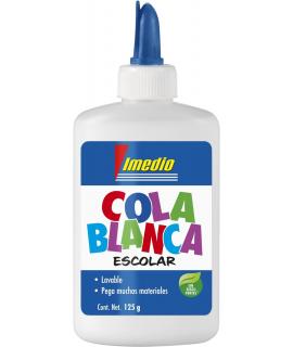 Imedio Cola Blanca Escolar 125gr - Sin Disolventes - Bote Blando Ideal para Niños - Con Espatula Incorporada