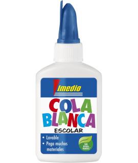 Imedio Cola Blanca Escolar 40gr - Sin Disolventes - Bote Blando Ideal para Niños - Con Espatula Incorporada