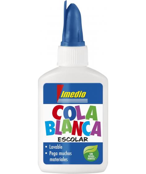 Imedio Cola Blanca Escolar 40gr - Sin Disolventes - Bote Blando Ideal para Niños - Con Espatula Incorporada