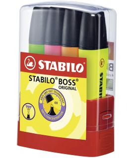 Stabilo Boss 70 Parade Set de Escritorio con 4 Marcadores Fluorescentes - Trazo entre 2 y 5mm - Recargable - Tinta con Base de A