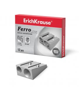 Erichkrause Ferro Plus - Sacapuntas Doble de Aluminio - Agarre Ergonomico - Dos Agujeros de 8mm y 11mm - Cuchilla de Acero al Ca