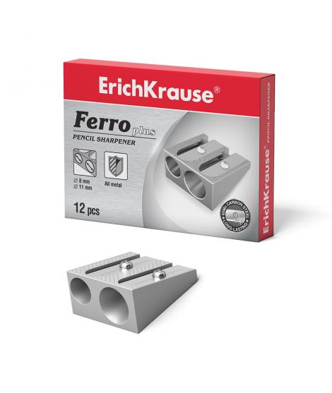 Erichkrause Ferro Plus - Sacapuntas Doble de Aluminio - Agarre Ergonomico - Dos Agujeros de 8mm y 11mm - Cuchilla de Acero al Ca