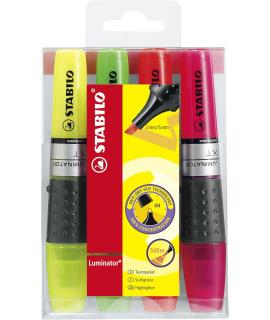 Stabilo Iluminator Pack de 4 Marcadores Fluorescentes - Mayor Suministro de Tinta - Zona de Agarre - Trazo entre 2 y 5mm - Color