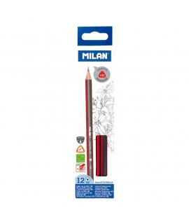 Milan Pack de 12 Lapices de Grafito Triangulares - Mina HB de 2.2mm - Resistente a la Rotura - Para Escritura y Dibujo