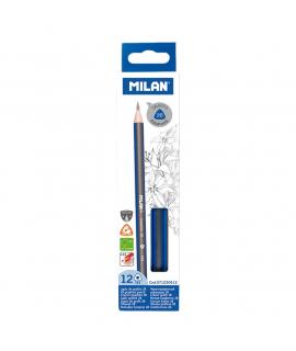 Milan Pack de 12 Lapices de Grafito Triangulares - Mina 2B de 2.4mm - Resistente a la Rotura - Recomendado para Dibujo
