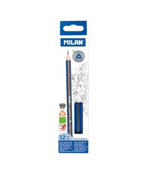 Milan Pack de 12 Lapices de Grafito Triangulares - Mina 2B de 2.4mm - Resistente a la Rotura - Recomendado para Dibujo Artistico