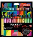 Stabilo Pen 68 MAX Arty Pack de 24 Rotuladores - Punta de Fibra Biselada - Trazo entre 1-5mm aprox. - Tinta a Base de Agua - Col