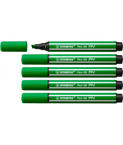 Stabilo Pen 68 MAX Rotulador - Punta de Fibra Biselada - Trazo entre 1-5mm aprox. - Tinta a Base de Agua - Color Verde