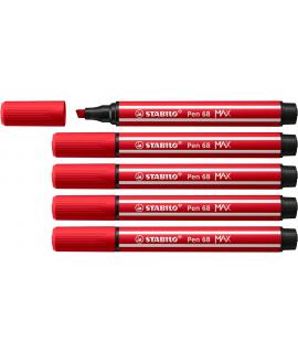 Stabilo Pen 68 MAX Rotulador - Punta de Fibra Biselada - Trazo entre 1-5mm aprox. - Tinta a Base de Agua - Color Rojo Carmin