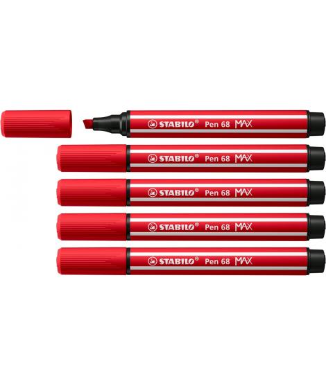 Stabilo Pen 68 MAX Rotulador - Punta de Fibra Biselada - Trazo entre 1-5mm aprox. - Tinta a Base de Agua - Color Rojo Carmin