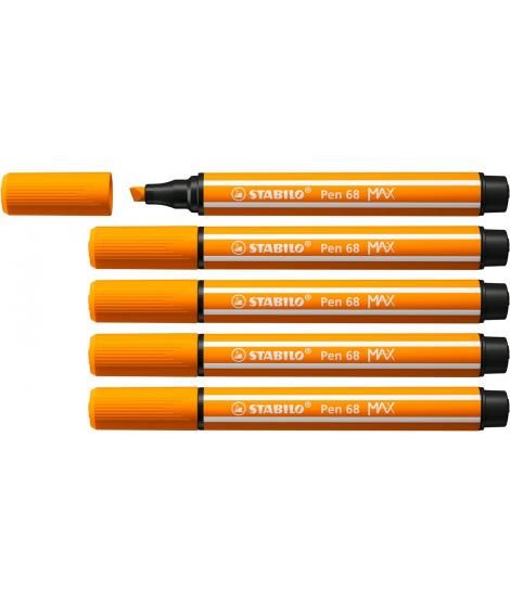 Stabilo Pen 68 MAX Rotulador - Punta de Fibra Biselada - Trazo entre 1-5mm aprox. - Tinta a Base de Agua - Color Naranja