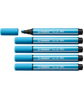 Stabilo Pen 68 MAX Rotulador - Punta de Fibra Biselada - Trazo entre 1-5mm aprox. - Tinta a Base de Agua - Color Azul Celeste