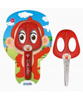 Dohe Tijera Escolar para Niños - Acero Inoxidable - Puntas Redondeadas - Funda para las Hojas - Diseño Mono