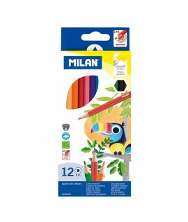 Milan Pack de 12 Lapices Hexagonales de Colores - Mina 2.9mm - Trazo Uniforme - Resistente a la Rotura - Colores Surtidos