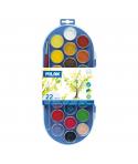 Milan 80022 Estuche de 22 Acuarelas Ø30 mm + Pincel Serie 101 - Mezclable - Colores Surtidos