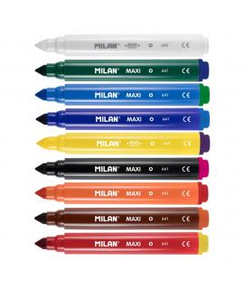 Milan Maxi Magic Pack de 8 Rotuladores de Colores + 2 Rotuladores Magicos - Punta Conica 7.5mm - Tinta al Agua - Lavable - Color
