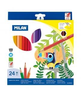 Milan Pack de 24 Lapices Hexagonales de Colores - Mina 2.9mm - Trazo Uniforme - Resistente a la Rotura - Colores Surtidos