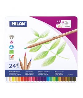 Milan Pack de 24 Lapices Hexagonales de Colores - Mina gruesa 3.5mm - Trazo Uniforme - Resistente a la Rotura - Colores