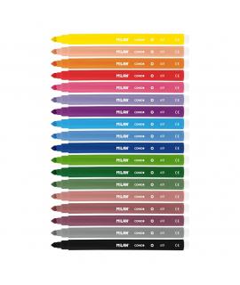 Milan Pack de 18 Rotuladores - Punta Conica 5mm - Tinta al Agua - Lavable - Colores Surtidos