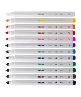 Milan Pack de 11 Rotuladores Borrables + 1 Rotulador Borrador - Punta Conica 5mm - Tinta al Agua - Lavable - Colores Surtidos