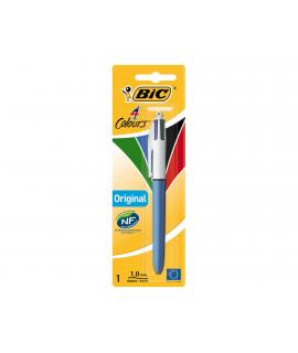 Bic 4 Colours Original Boligrafo de Bola Retractil - Punta Media de 1.0mm - Tinta con Base de Aceite - Cuerpo AzulBlanco - 4