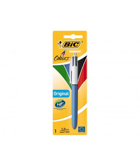 Bic 4 Colours Original Boligrafo de Bola Retractil - Punta Media de 1.0mm - Tinta con Base de Aceite - Cuerpo AzulBlanco - 4