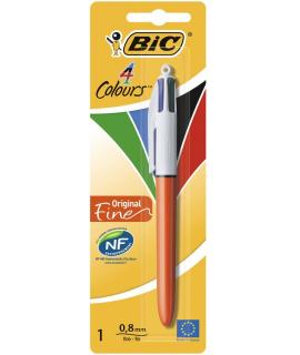Bic 4 Colours Original Fine Boligrafo de Bola Retractil - Punta Fina de 0.8mm - Tinta con Base de Aceite - Cuerpo Rojo/Blanco - 