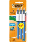 Bic 4 Colours Original Pack de 3 Boligrafos de Bola Retractil - Punta Media de 1.0mm - Tinta con Base de Aceite - Cuerpo Azul/Bl