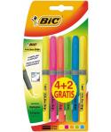 Bic Brit Liner Grip 4+2 Pack de 6 Marcadores Fluorescentes - Tinta con Base de Agua - Punta Biselada - Trazo entre 1.60 y 3.30mm