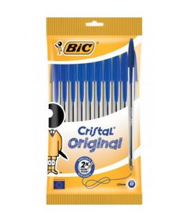 Bic Cristal Original Pack de 10 Boligrafos de Bola - Punta Redonda de 1.0mm - Trazo 0.4mm - Tinta con Base de Aceite - Color Azu