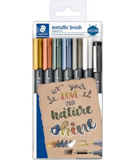 Staedtler Metallic Brush Pack de 7 Rotuladores Punta de Pincel - Tinta Base de Agua - Trazo 1 - 6mm Aprox - Colores Surtidos