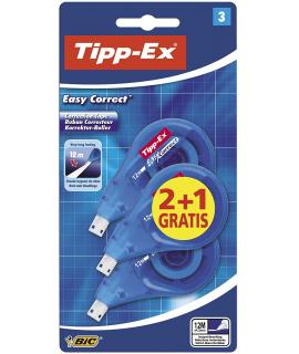 Tipp-Ex Easy Correct 2+1 Pack de 3 Cintas Correctoras 4.2mm x 12m - Resistente - Escritura Instantanea (Blister)