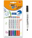 Bic Kids Mini Velleda Pack de 6 Rotuladores para Pizarra - Punta Bloqueada - Tinta con Base de Alcohol - Borrado Optimo - Colore