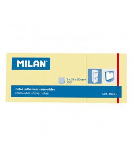 Milan Pack de 3 Blocs de 100 Notas Adhesivas - Removibles - 38mm x 50mm - Color Amarillo Claro