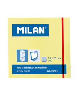 Milan Bloc de 100 Notas Adhesivas - Removibles - 76mm x 76mm - Color Amarillo Claro