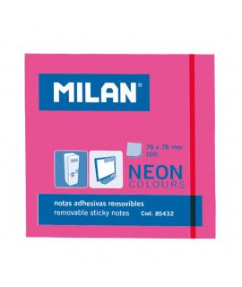 Milan Bloc de 100 Notas Adhesivas - Removibles - 76mm x 76mm - Color Rosa Neon