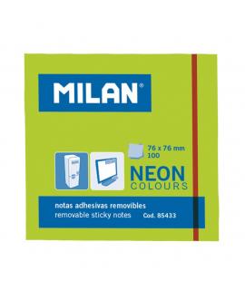 Milan Bloc de 100 Notas Adhesivas - Removibles - 76mm x 76mm - Color Verde Neon