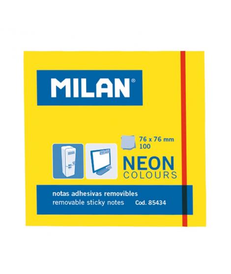 Milan Bloc de 100 Notas Adhesivas - Removibles - 76mm x 76mm - Color Amarillo Neon