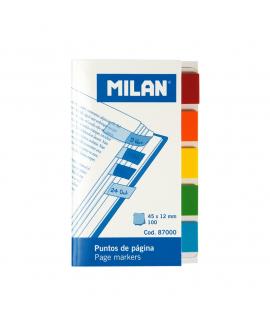 Milan Bloc de 100 Puntos de Pagina de Colores - Parte Transparente Adhesiva - Plastico - Removibles - Medidas 45mm x 12mm - Colo