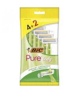 Bic Pure 3 Lady Pack de 4+2 Maquinillas de Depilacion Desechables de 3 Hojas - Tira Lubricante con Aloe Vera