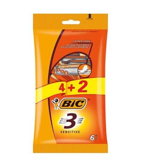 Bic Sensitive 3 Pack de 4+2 Maquinillas de Afeitar Desechables de 3 Hojas - Tira Lubricante con Aloe Vera