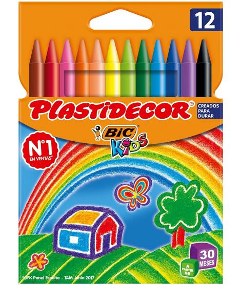 Bic Kids Plastidecor Caja de 12 Lapices de Cera - Extraresistentes - Facil de Sacar Punta - No Mancha