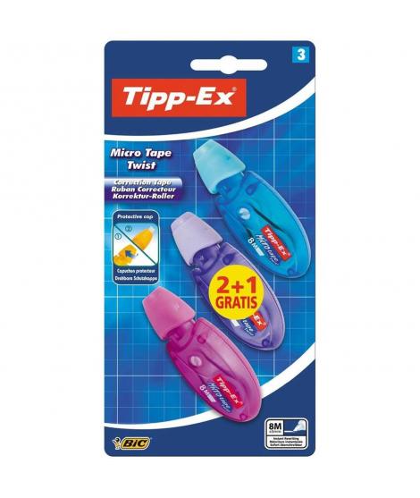 Tipp-Ex Micro Tape Twist 2+1 Pack de 3 Cintas Correctoras 5mm x 8m - Cabezal Rotativo - Escritura Instantanea (Blister)