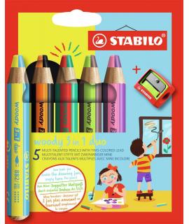 Stabilo Woddy 3 en 1 Duo Pack de 5 Lapices de Colores + Sacapuntas - Mina 2 Colores XXL 10mm - Lapiz de Color, Cera  Acuarela, T