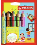 Stabilo Woody 3 en 1 Duo Pack de 5 Lapices de Colores + Sacapuntas - Mina 2 Colores XXL 10mm - Lapiz de Color, Cera Acuarela, To