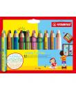 Stabilo Woddy 3 en 1 Duo Pack de 10 Lapices de Colores + Sacapuntas - Mina 2 Colores XXL 10mm - Lapiz de Color, Cera Acuarela, 