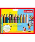 Stabilo Woody 3 en 1 Duo Pack de 10 Lapices de Colores + Sacapuntas - Mina 2 Colores XXL 10mm - Lapiz de Color, Cera Acuarela, T