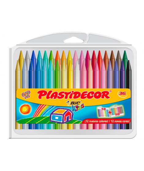 Bic Kids Plastidecor Caja de 36 Lapices de Cera - Extraresistentes - Facil de Sacar Punta - No Mancha