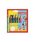 Stabilo Woody 3 en 1 Duo Pack de 6 Lapices de Colores + Sacapuntas - Mina 2 Colores XXL 10mm - Lapiz de Color, Cera Acuarela, To